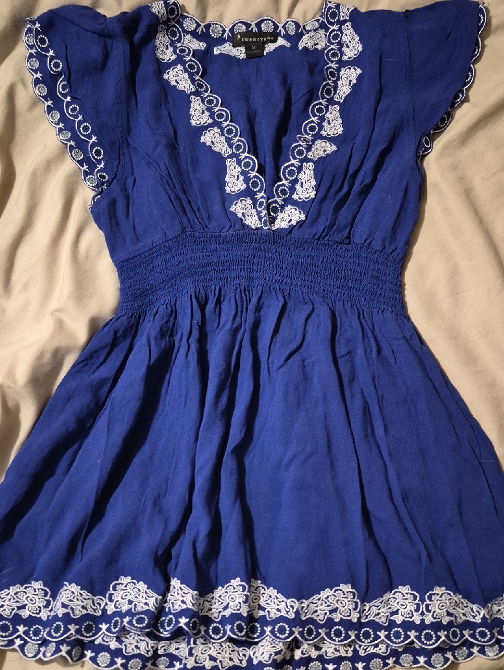 Royal Blue Embroidered V-Neck Tunic